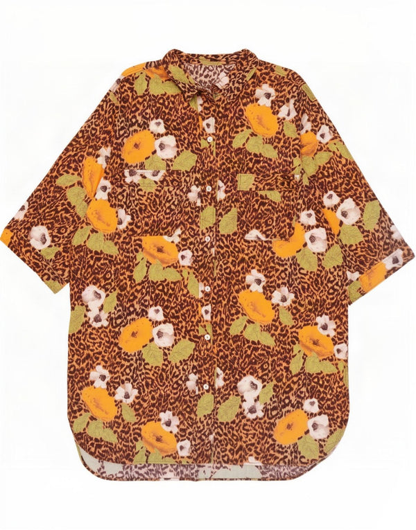 Vintage Womens Relaxed Fit 3/4 Sleeve Shirt Dress UK 20 2XL Brown Floral