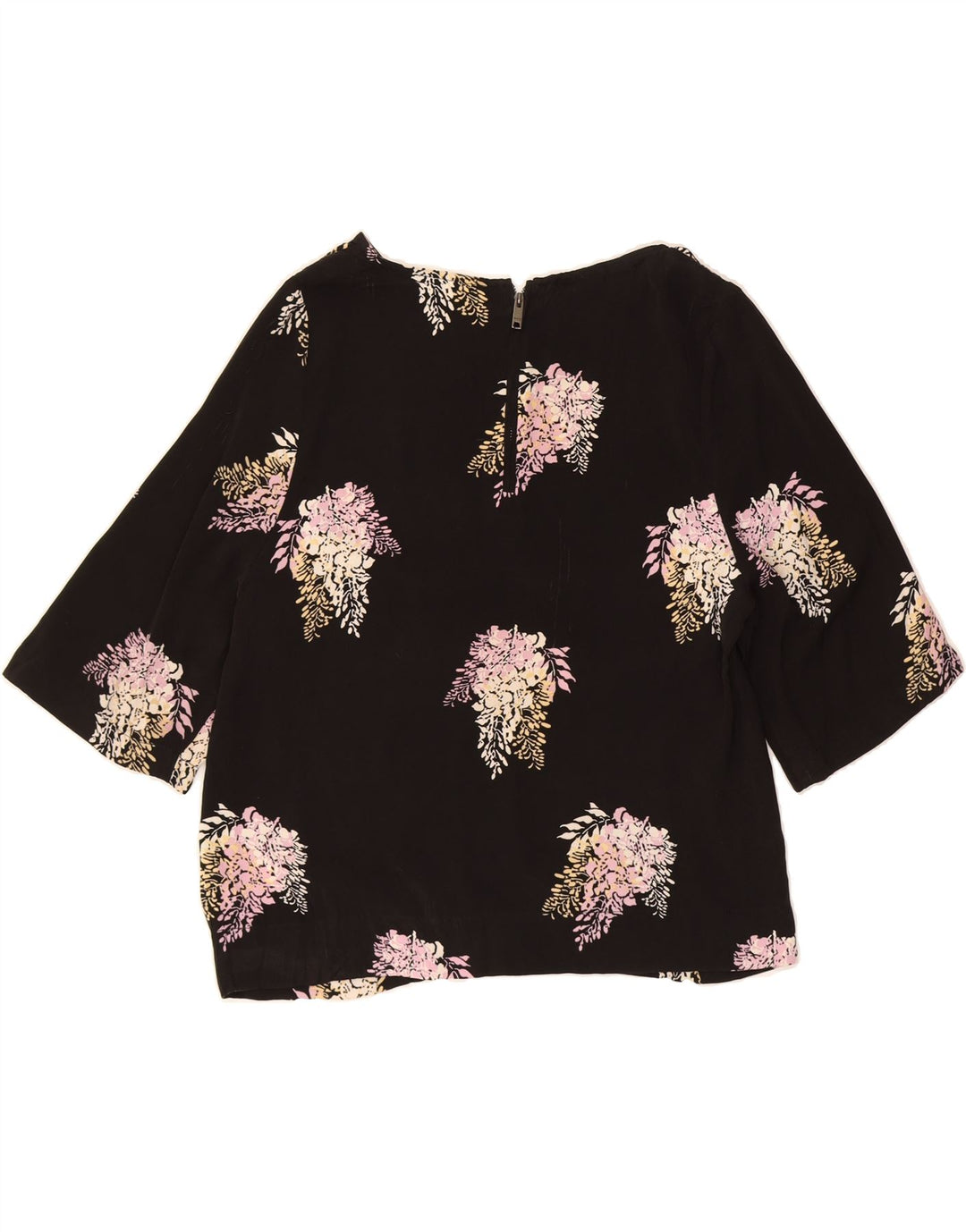 DKNY Womens Blouse Top UK 12 Medium Black Floral Polyester Vintage Dkny and Second-Hand Dkny from Messina Hembry 