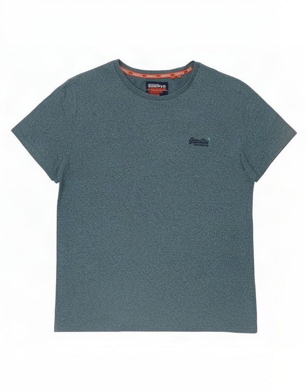 Superdry Mens T-Shirt Top Large Blue Flecked Cotton