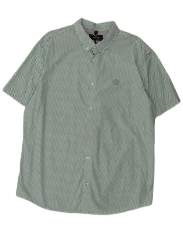 Marks & Spencer Mens Heritage Short Sleeve Shirt XL Green Pinstripe Cotton