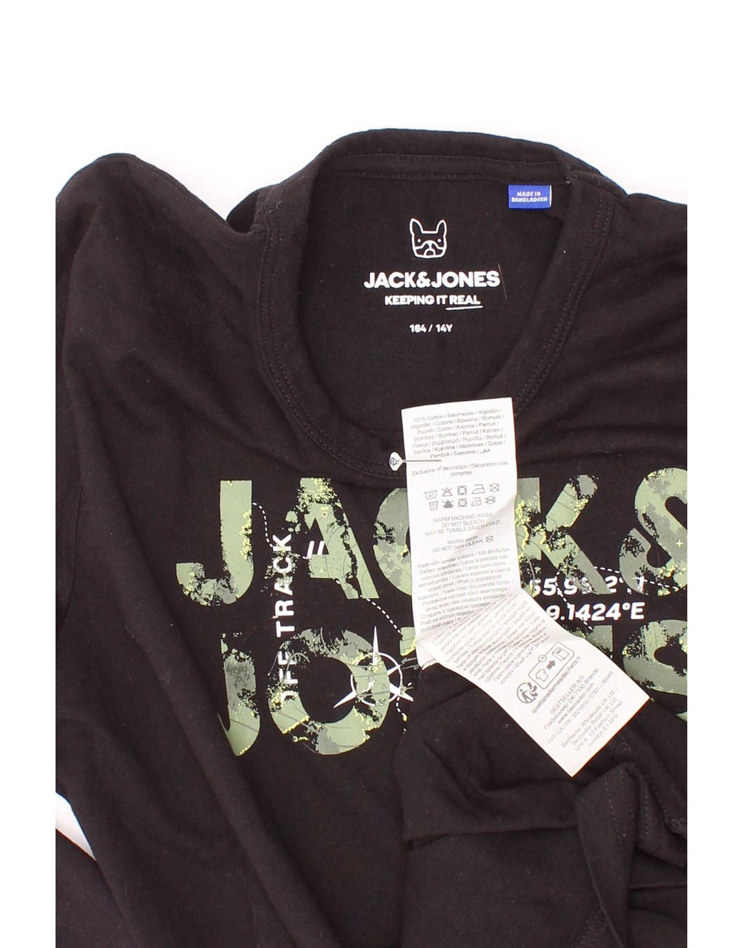 Jack & Jones Boys Graphic Top Long Sleeve 13-14 Years Black