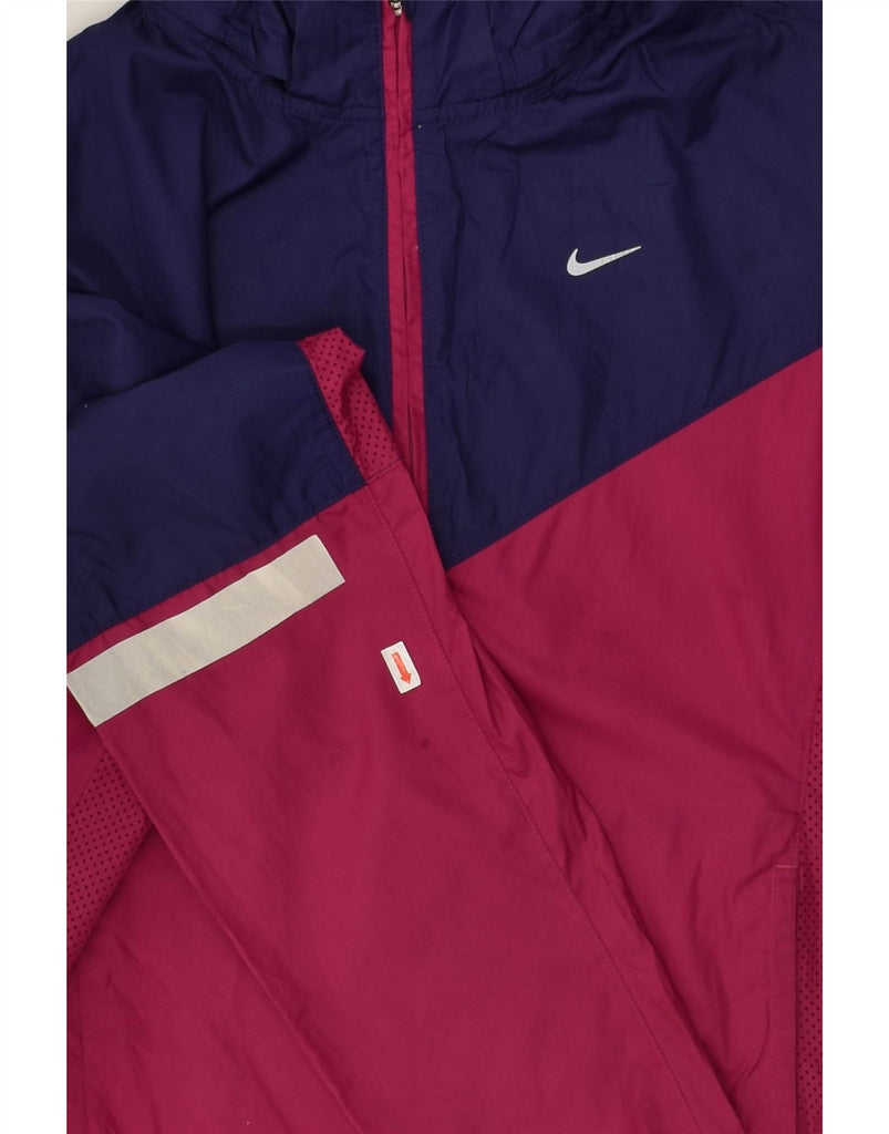 NIKE Womens Hooded Rain Jacket UK 10 Small Pink Colourblock Polyester | Vintage Nike | Thrift | Second-Hand Nike | Used Clothing | Messina Hembry 