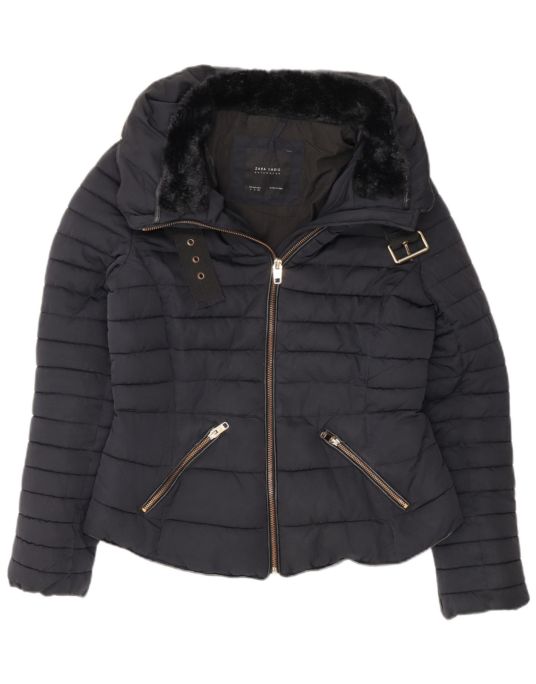 Zara Womens Padded Jacket UK 12 Medium Navy Blue Polyester