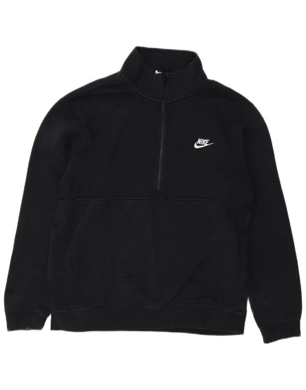 NIKE Mens Zip Neck Sweatshirt Jumper Large Black Cotton