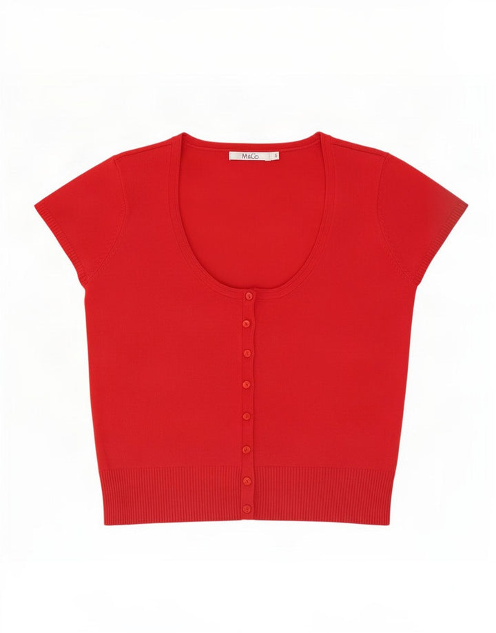 M&Co Womens Short Sleeve Blouse Top UK 10 Small Red Polyester