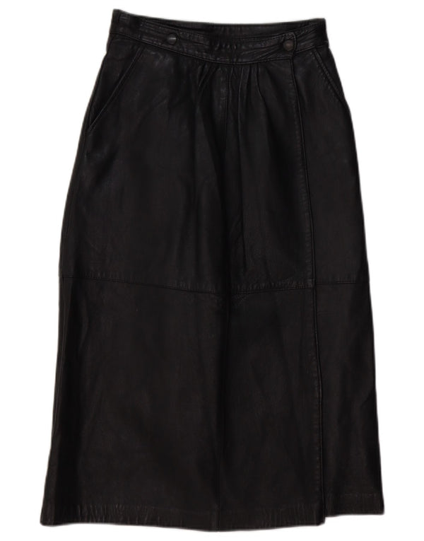 Vintage Womens Leather Skirt UK 10 Small W26  Black