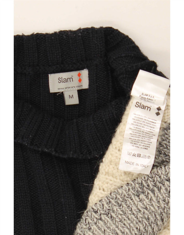 Slam Womens Turtle Neck Jumper Sweater UK 14 Medium Off White Colourblock