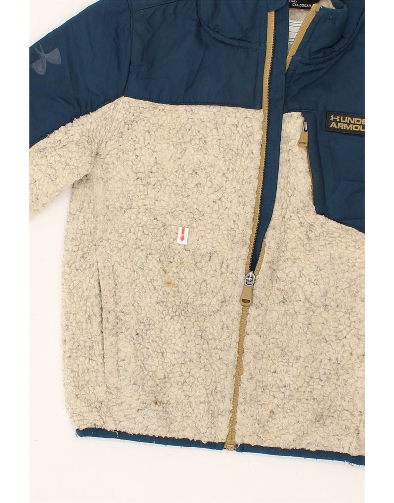 UNDER ARMOUR Boys Fleece Jacket 5-6 Years Beige Colourblock Polyester | Vintage Under Armour | Thrift | Second-Hand Under Armour | Used Clothing | Messina Hembry 