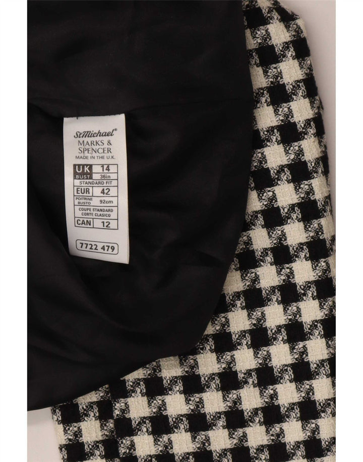 Marks & Spencer Womens 4 Button Blazer Jacket UK 14 Large Black Houndstooth