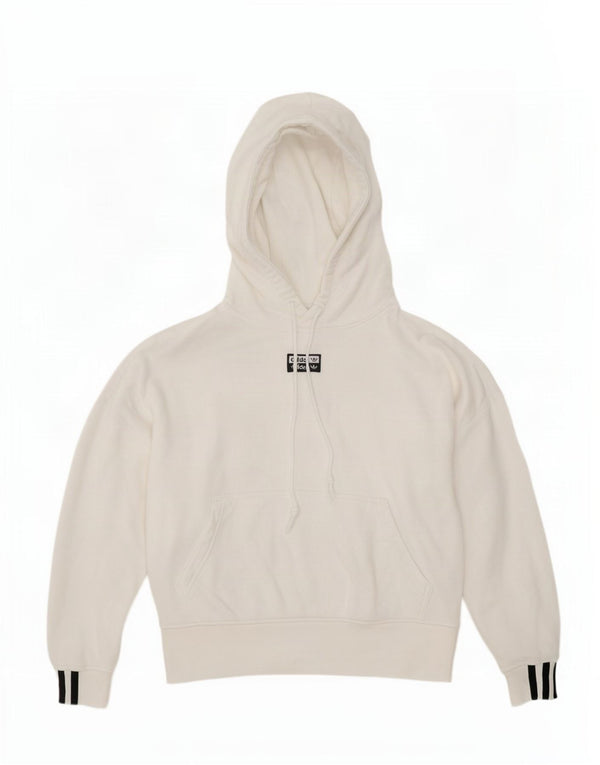 Adidas Womens Oversized Hoodie Jumper UK 6 XS White Cotton