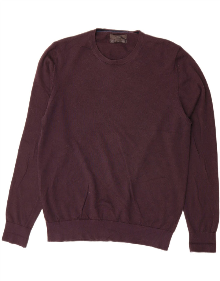 MARKS & SPENCER Mens Crew Neck Jumper Sweater Large Purple Merino Wool