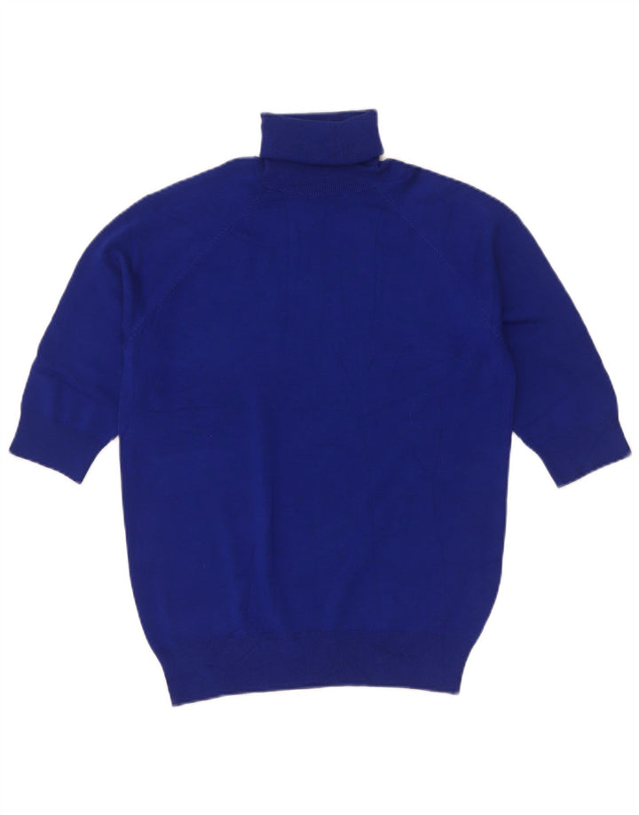 Zara Womens Short Sleeve Roll Neck Jumper Sweater UK 12 Medium Blue Viscose