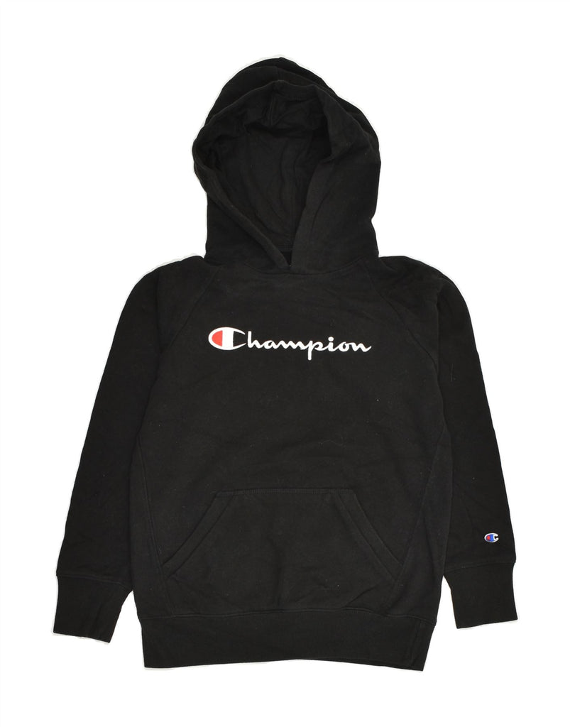 CHAMPION Girls Graphic Hoodie Jumper 13-14 Years Large Black Cotton | Vintage Champion | Thrift | Second-Hand Champion | Used Clothing | Messina Hembry 