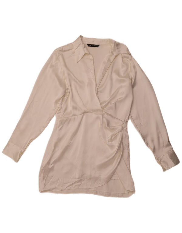ZARA Womens Pullover Shirt Dress UK 14 Medium White Silk