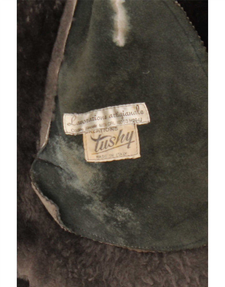 Vintage Womens Shearling Coat UK 14 Medium Grey