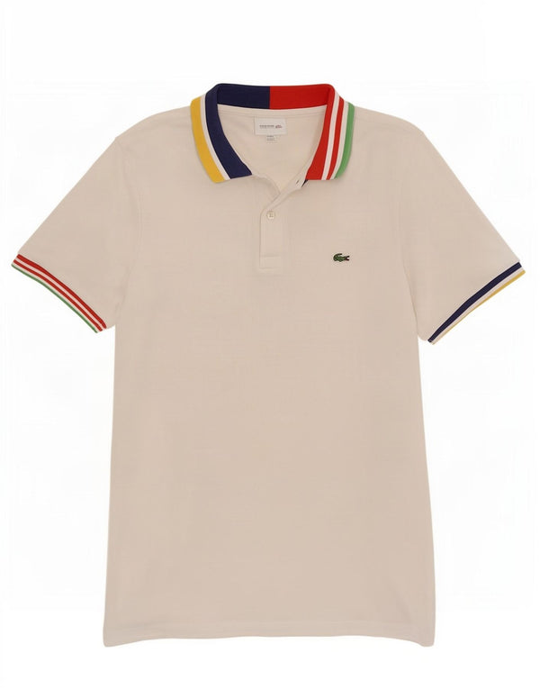 Lacoste Boys Rugby Polo Shirt 15-16 Years White Striped Cotton