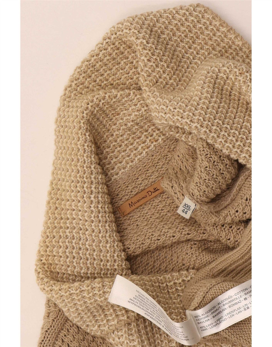 Massimo Dutti Mens Shawl Neck Jumper Sweater 2XL Beige Cotton