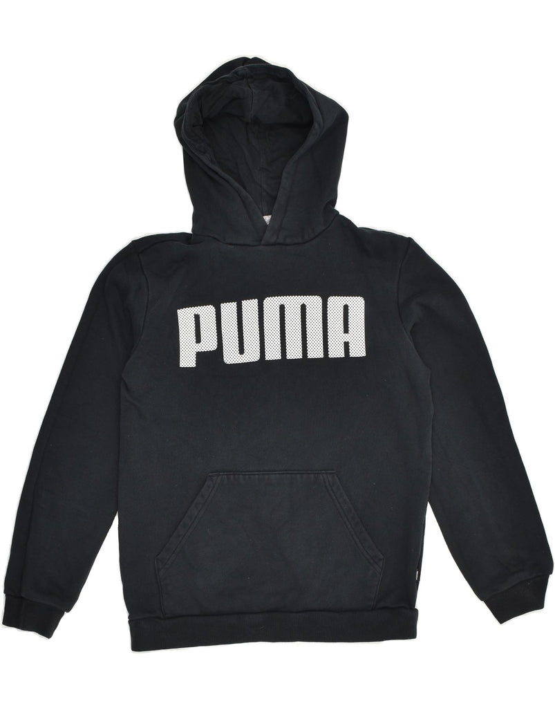 PUMA Girls Graphic Hoodie Jumper 13-14 Years Black Cotton | Vintage Puma | Thrift | Second-Hand Puma | Used Clothing | Messina Hembry 