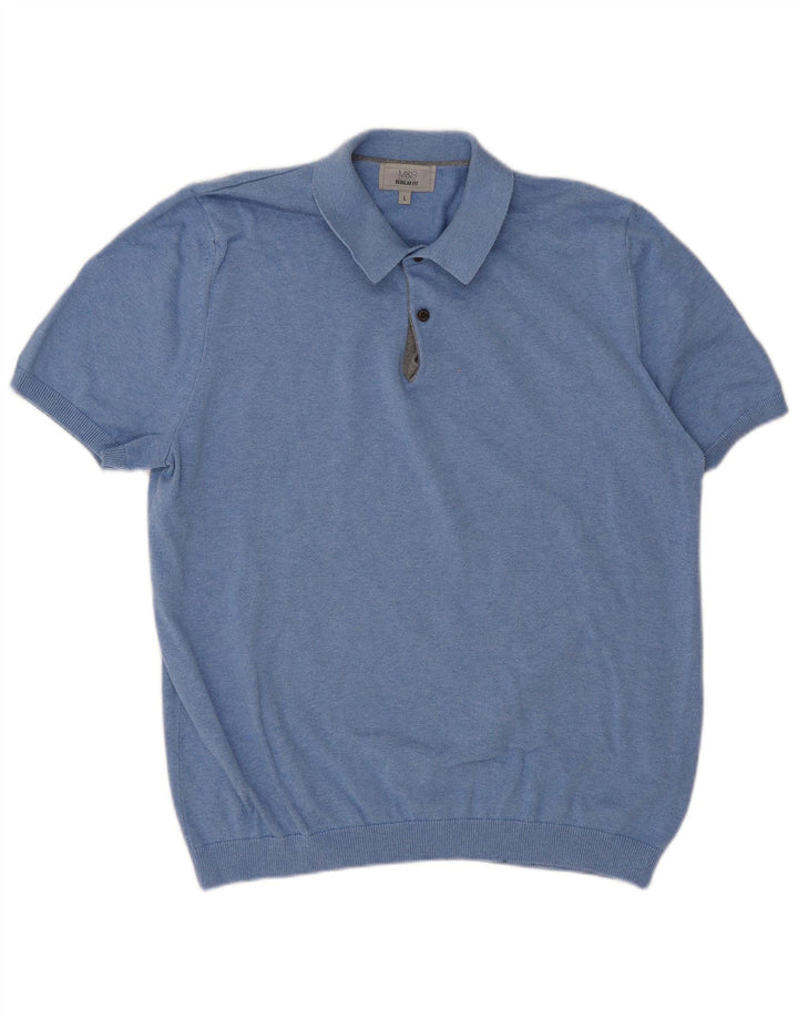 Marks & Spencer Mens Short Sleeve Polo Neck Jumper Sweater Large Blue