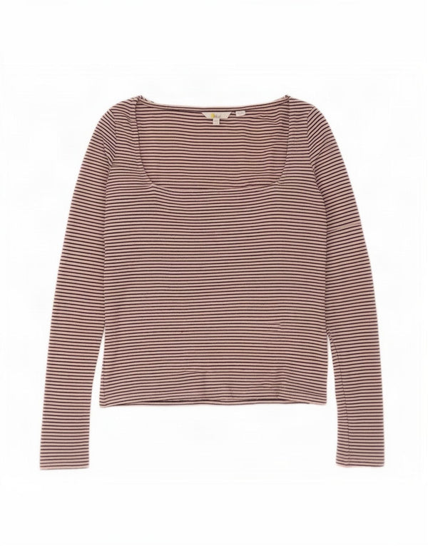 Boden Womens Top Long Sleeve UK 14 Large Pink Pinstripe Cotton