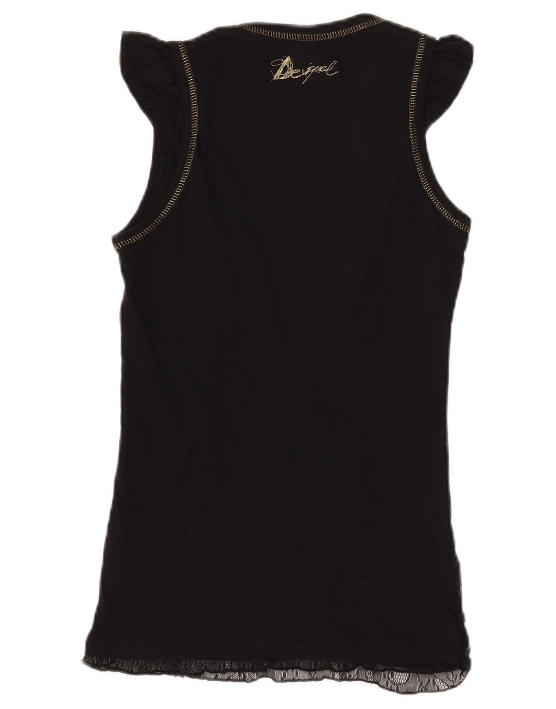 DESIGUAL Womens Graphic Blouse Top UK 8 Small Black Geometric Polyamide