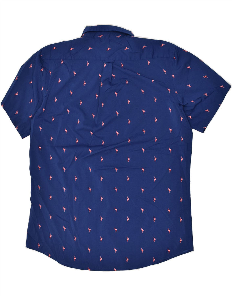IZOD Mens Short Sleeve Shirt XL Navy Blue Animal Print Polyester | Vintage Izod | Thrift | Second-Hand Izod | Used Clothing | Messina Hembry 