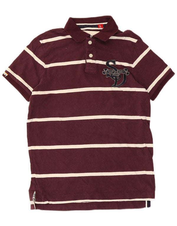 Superdry Mens Graphic Polo Shirt Large Maroon Striped Cotton