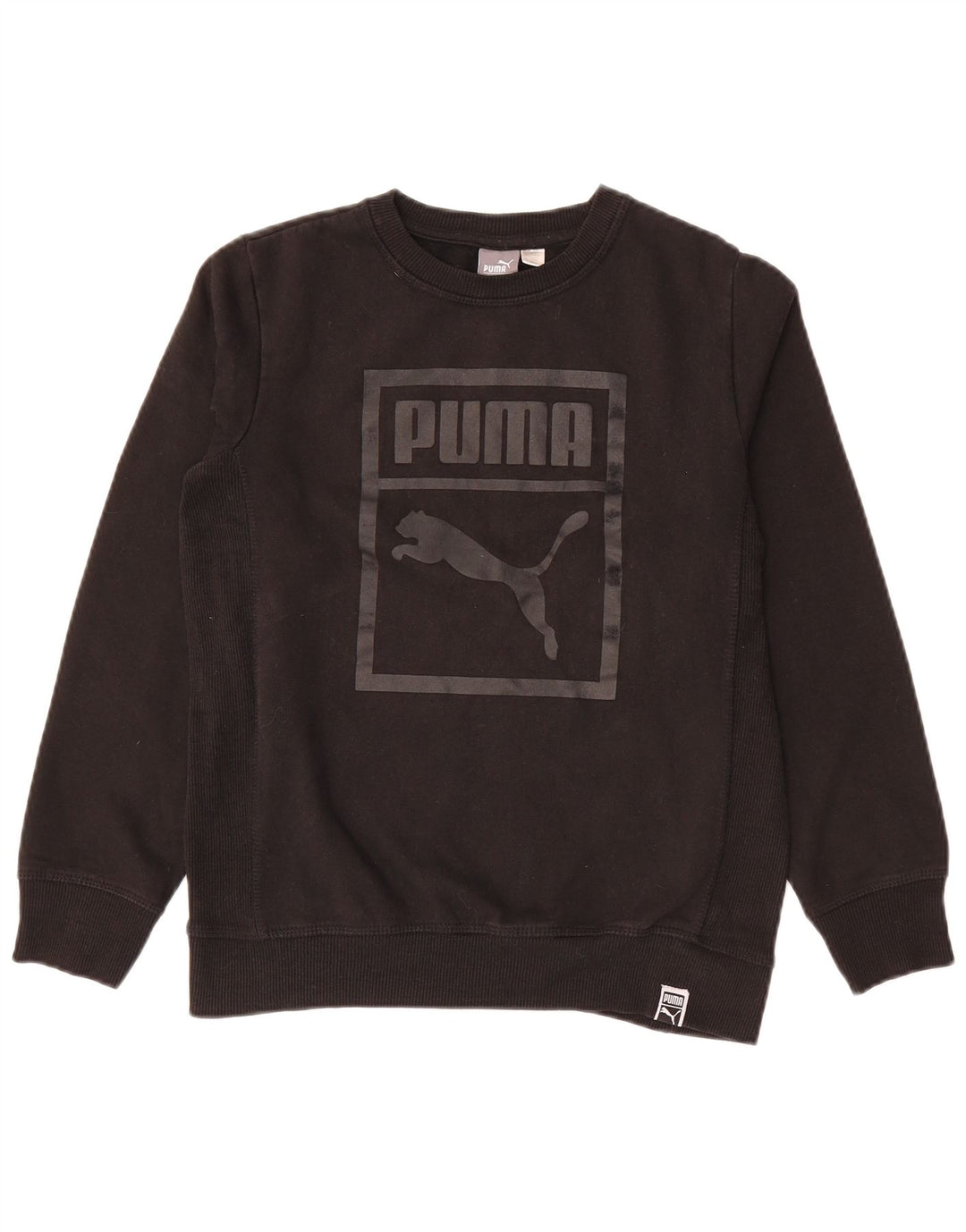 PUMA Boys Graphic Sweatshirt Jumper 14-15 Years Large Black Cotton
