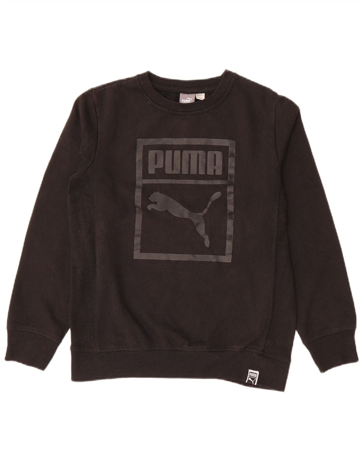 PUMA Boys Graphic Sweatshirt Jumper 14-15 Years Large Black Cotton