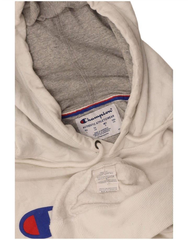 CHAMPION Mens Graphic Hoodie Jumper Large White Cotton