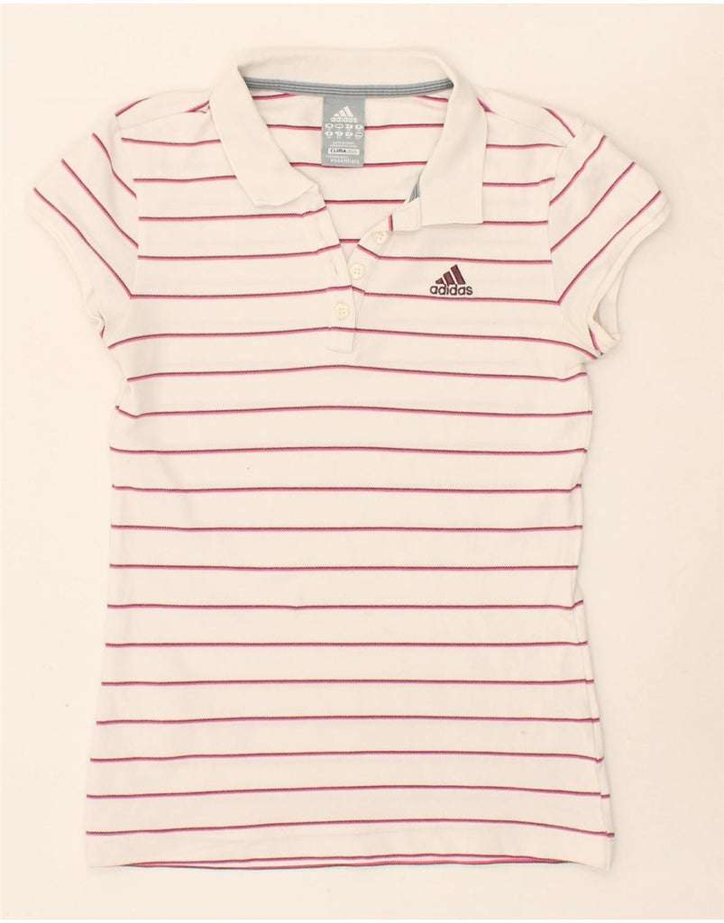 ADIDAS Womens Clima 365 Polo Shirt UK 10 Small White Striped Cotton Vintage Adidas and Second-Hand Adidas from Messina Hembry 