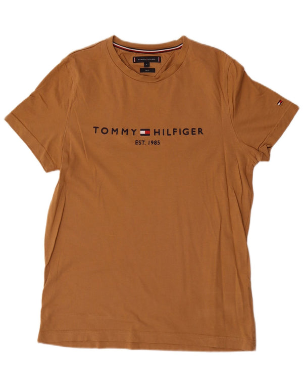 Tommy Hilfiger Mens Slim Fit Graphic T-Shirt Top Medium Brown Cotton
