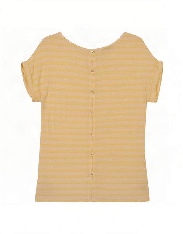 Massimo Dutti Womens Short Sleeve Shirt Blouse UK 18 XL Yellow Striped