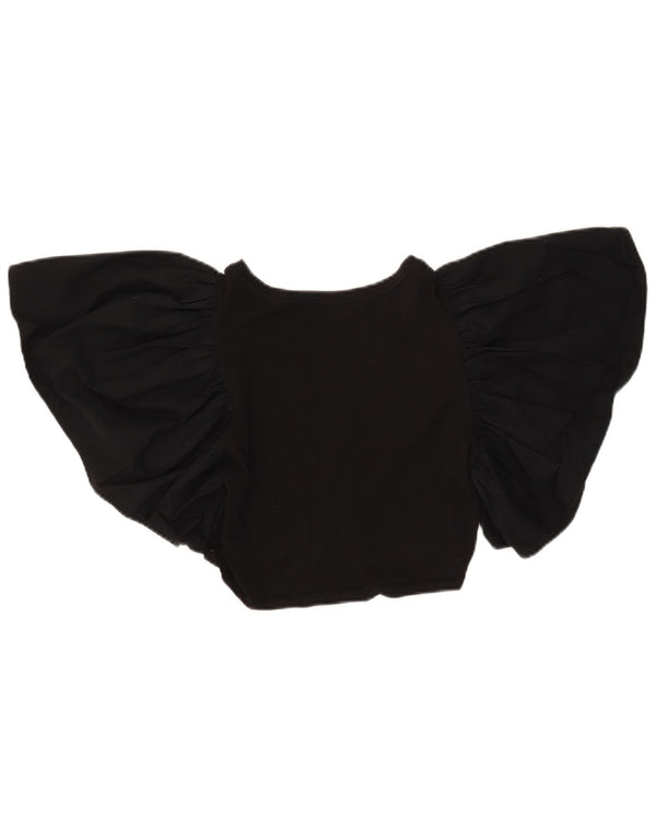 Zara Womens Crop Batwing Blouse Top UK 12 Medium Black