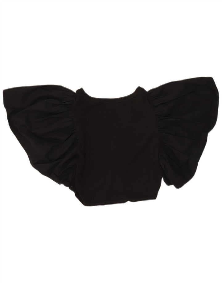Zara Womens Crop Batwing Blouse Top UK 12 Medium Black