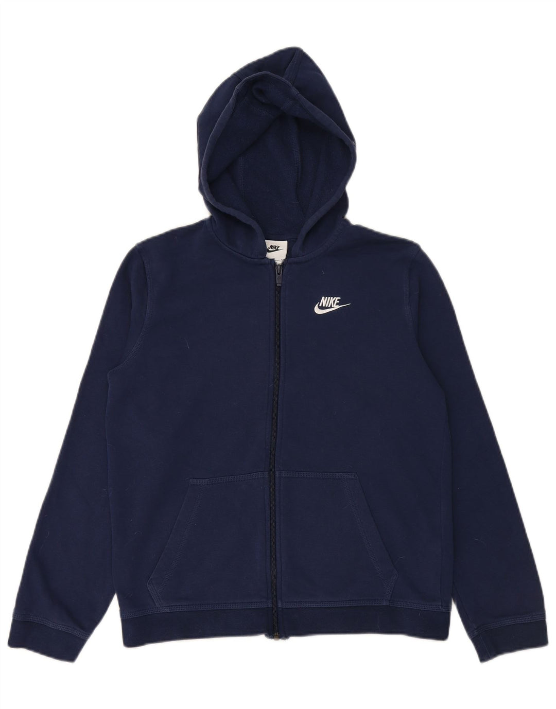 NIKE Girls Zip Hoodie Sweater 15-16 Years XL Navy Blue Cotton