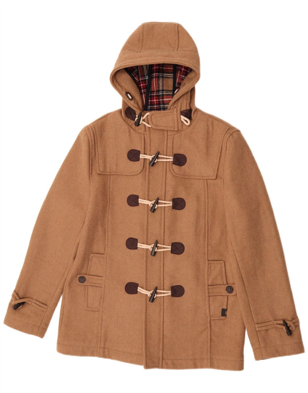 Pull & Bear Mens Hooded Duffle Coat UK 42 XL Beige Polyester