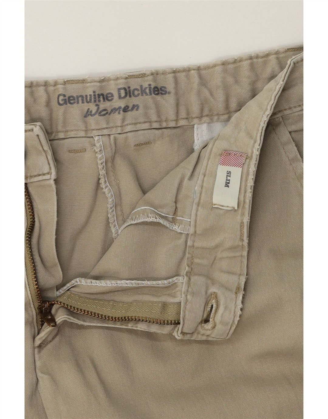 DICKIES Womens Slim Fit Cropped Trousers W34 L26 Beige Vintage Dickies and Second-Hand Dickies from Messina Hembry 