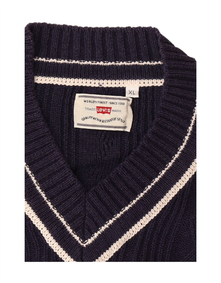 LEVI'S Mens V-Neck Jumper Sweater XL Navy Blue
