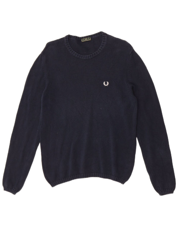 Fred Perry Mens Crew Neck Jumper Sweater Large Navy Blue Cotton
