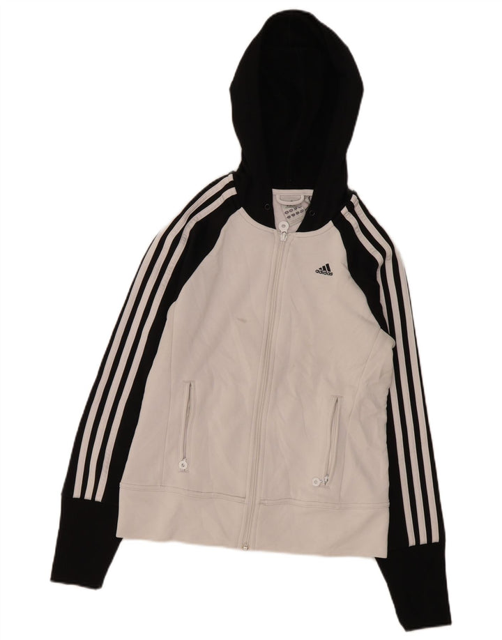Adidas Womens Zip Hoodie Sweater UK 10 Small White Colourblock Polyester