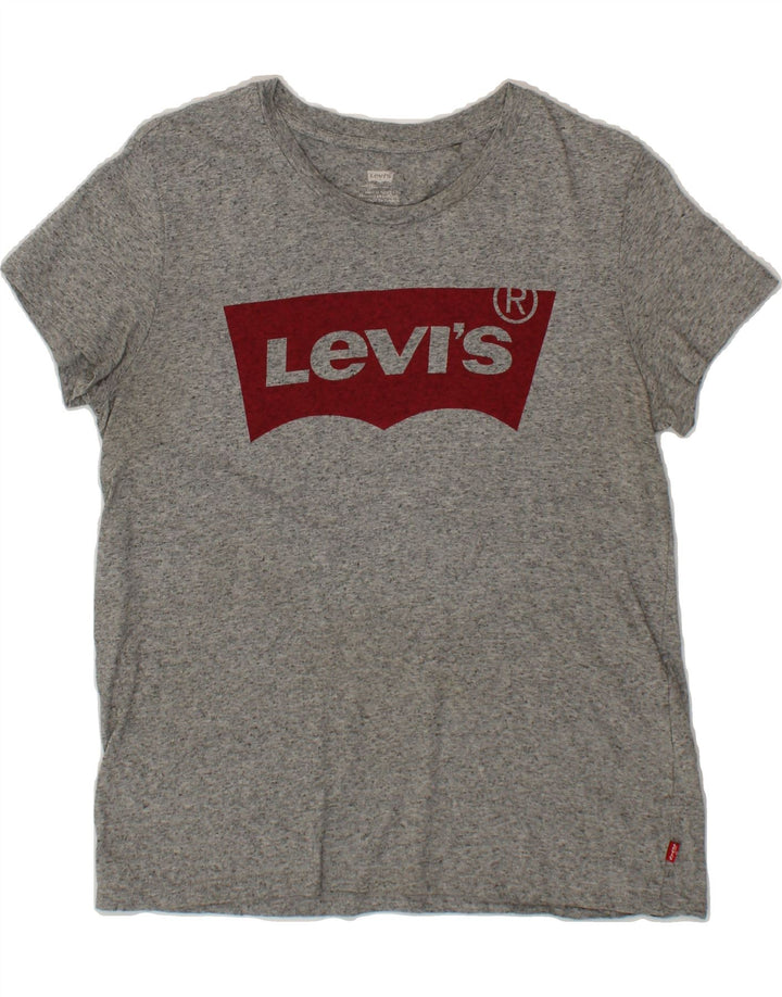 LEVI'S Womens Graphic T-Shirt Top UK 12 Medium Grey Flecked Cotton Vintage Levi's and Second-Hand Levi's from Messina Hembry 