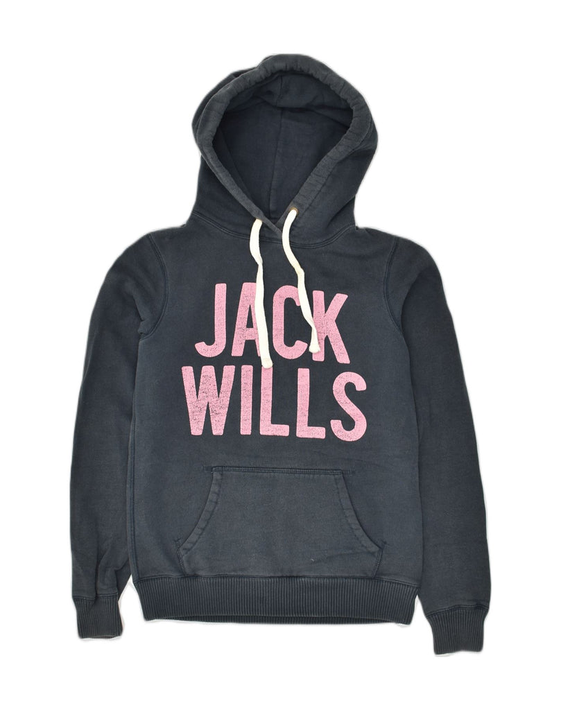 JACK WILLS Womens Graphic Hoodie Jumper UK 8 Small  Navy Blue Cotton | Vintage Jack Wills | Thrift | Second-Hand Jack Wills | Used Clothing | Messina Hembry 