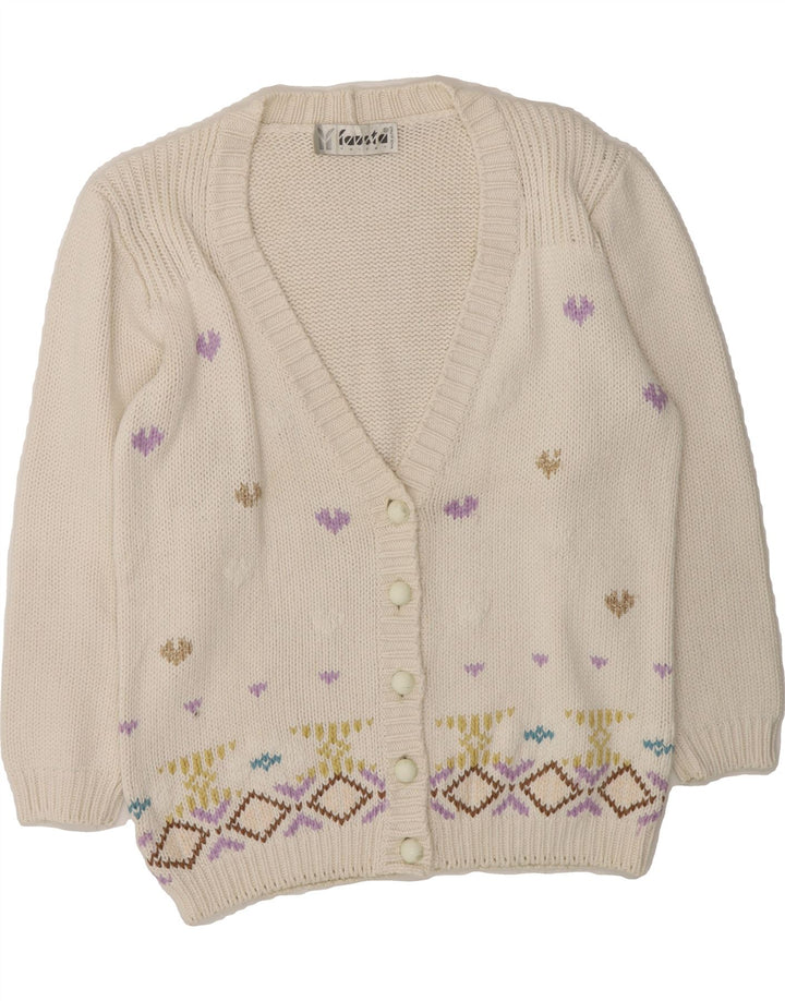 FAUSTA Womens Cardigan Sweater UK 16 Large White Fair Isle Cotton Vintage Fausta and Second-Hand Fausta from Messina Hembry 