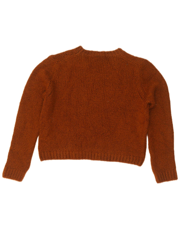 Zara Womens Crop Boat Neck Jumper Sweater UK 14 Medium Brown Acrylic