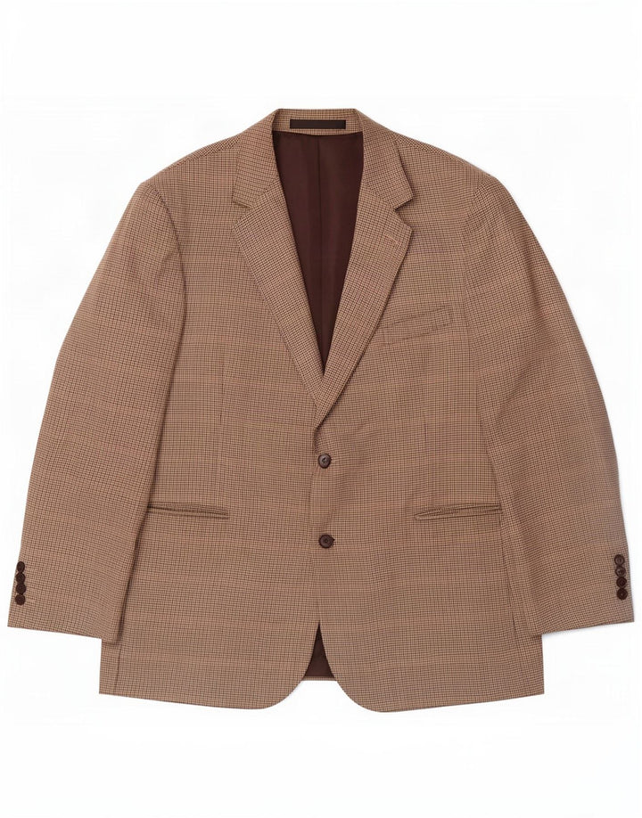 Marks & Spencer Mens 2 Button Blazer Jacket UK 46 XL Beige Houndstooth