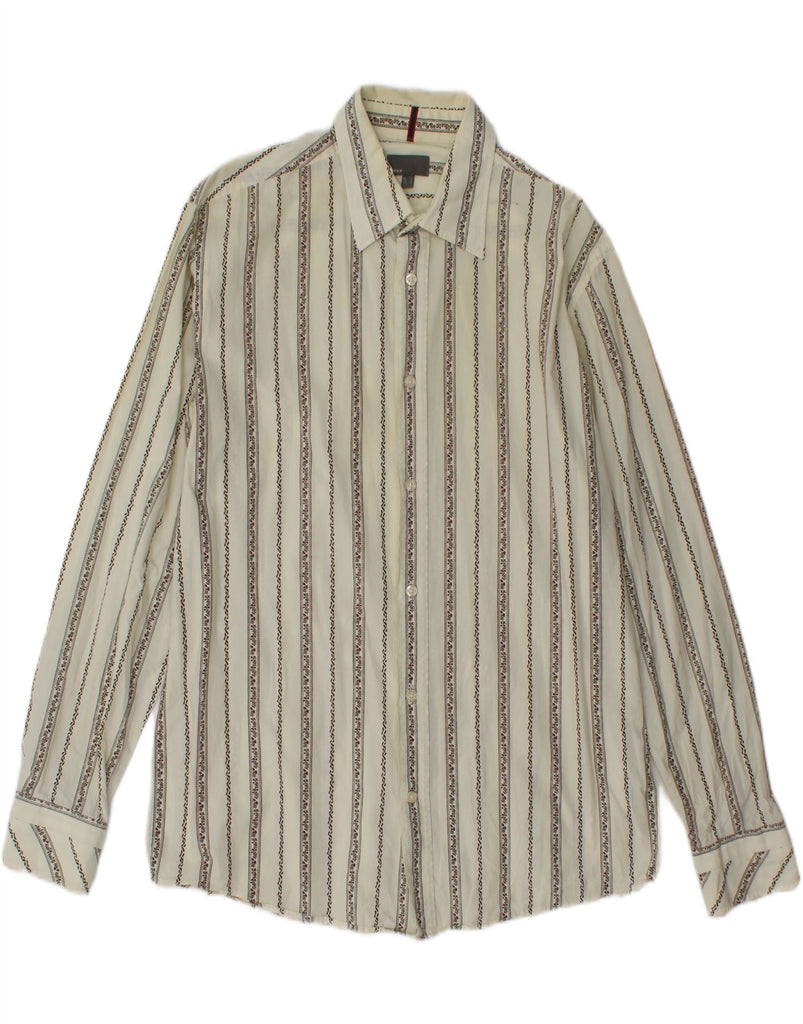 MEXX Mens Shirt Medium Off White Striped Cotton Vintage Mexx and Second-Hand Mexx from Messina Hembry 
