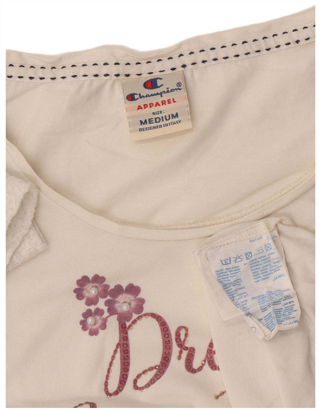 Champion Womens Graphic T-Shirt Top UK 14 Medium White Cotton