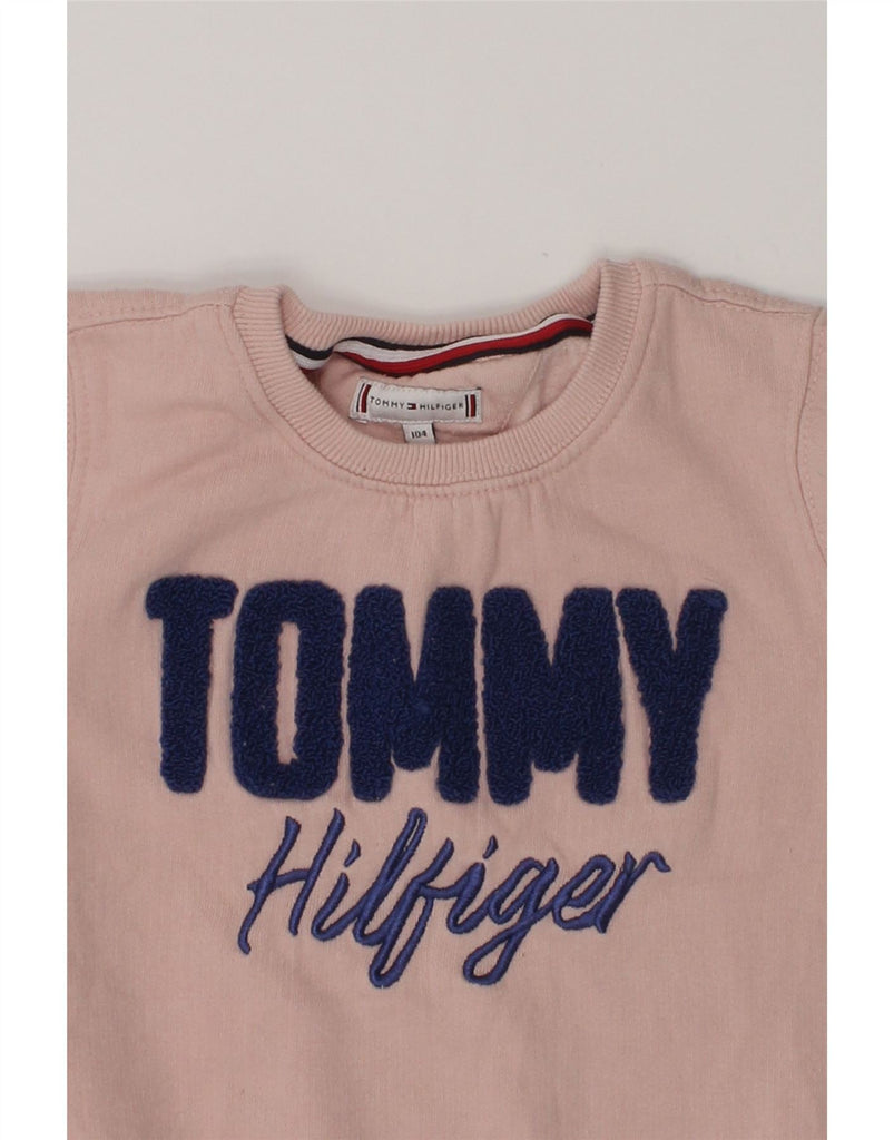 TOMMY HILFIGER Girls Graphic Sweatshirt Jumper 3-4 Years Pink Cotton | Vintage Tommy Hilfiger | Thrift | Second-Hand Tommy Hilfiger | Used Clothing | Messina Hembry 