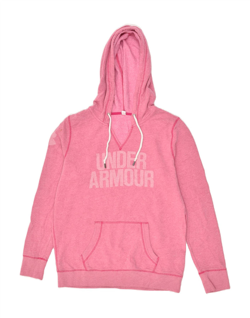 UNDER ARMOUR Womens Graphic Hoodie Jumper UK 12 Medium Pink Cotton | Vintage Under Armour | Thrift | Second-Hand Under Armour | Used Clothing | Messina Hembry 
